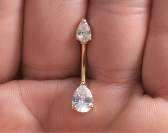 Golden Double Teardrop Belly button ring..14g..10mm(B10G)