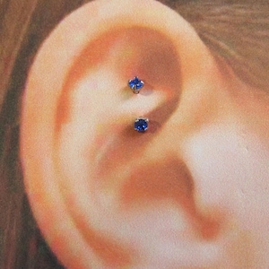 Blue cz's Rook Piercing Curved Barbell.Internally Threaded 16g..8mm(ESB)