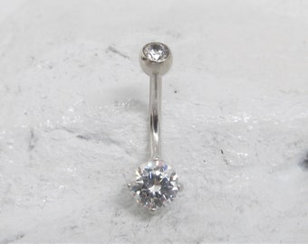 14k Solid White Gold Prung Set Belly Button Ring..14g..10mm