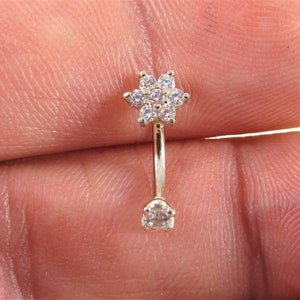 14k White Gold Rook,Daith,Eyebrow,Rook,Daith, Piercing,Internally Threaded Curved Flowerl..16g.. 8mm