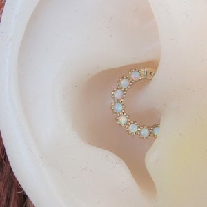 14k Solid Gold Daith Piercing Opal Clicker Ring..16g..8mm