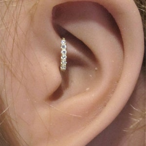 Aro de oro blanco de 14 k con diamantes y múltiples piedras para cartílago, flexible, con forma de hélice, 20 g, 8 mm, diamantes reales