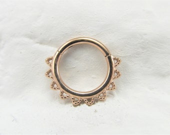 Rose Gold Septum Delicate Hinged Clicker Ring..16g..8mm