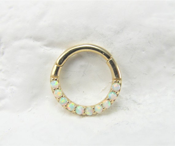 14K Gold Daithseptum Piercing Opal Hinged Clicker - Etsy