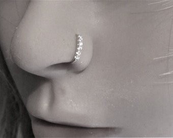 Diamonds,14k White Gold Multistone Bendable Nose Ring Hoop.. 20g..7mm