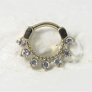 Light Gold Daith Piercing,Septum Piercing Surgial Steel Cz&#39;s Clicker Hoop Ring..16g..8mm