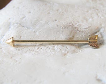 14k Solid Yellow Gold Industrial Arrow Barbell..14g.32mm..35mm..38mm