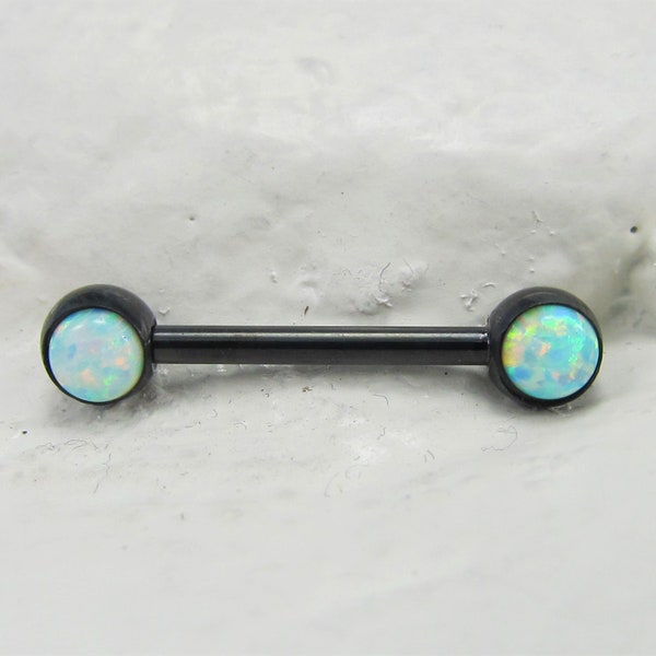 Titanium Black Plating Surgical Steel Opal Barbell..14g..14mm(Single one)