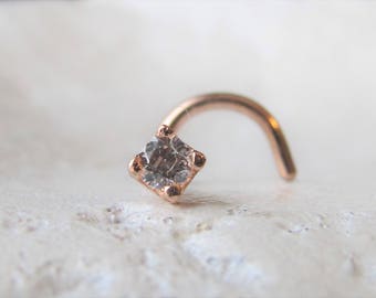 14k Solid Rose Gold Medium Size(2mm cz)Prung set Nose ring Stud..20g