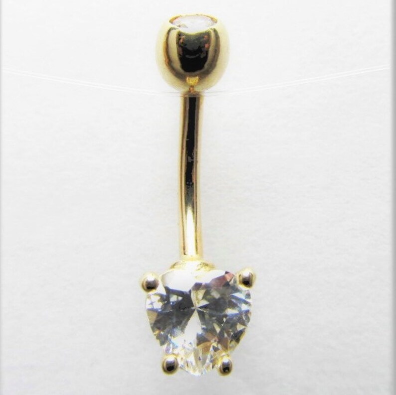 14kt solid gold heart Navel Belly Button ring 14g belly Etsy