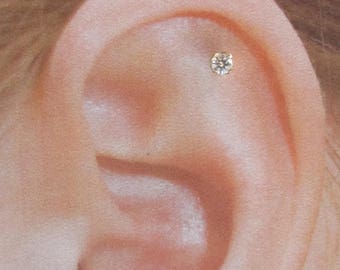 14k ソリッド ゴールド ヘリックス、軟骨ピアス プランジ セット CZ バーベル イヤリング リング..16g..6 mm