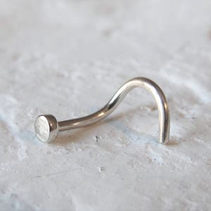 14K Solid White Gold Tiny Plate Nose Ring Stud..20g