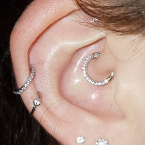 14kt Solid White Gold Daith Piercing Eternity Ring Clicker with cz's 16g..8mm..or 10mm
