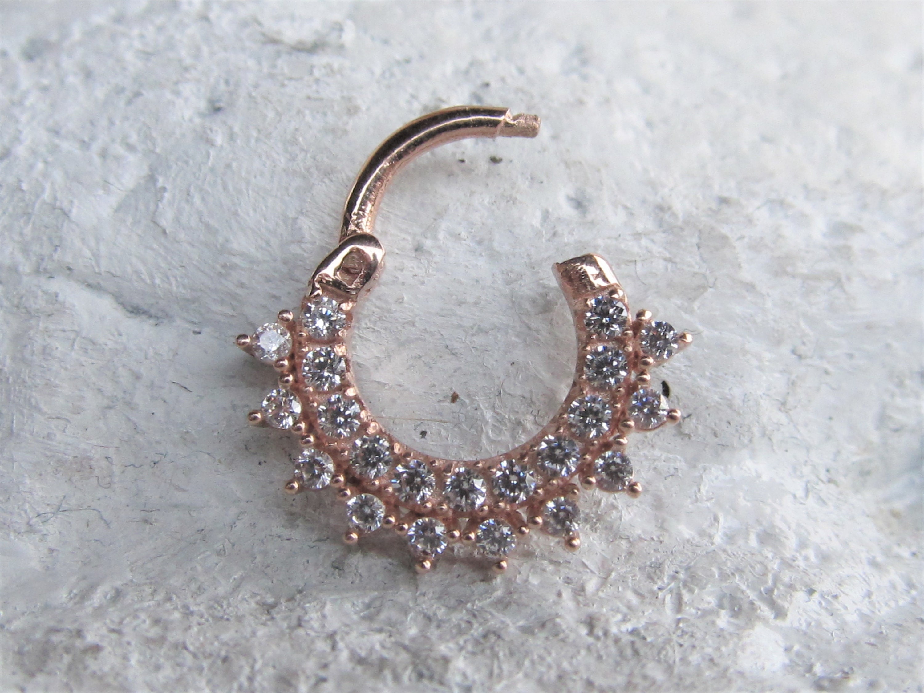 14k Solid Rose Gold Daith Piercing Multistone Etsy