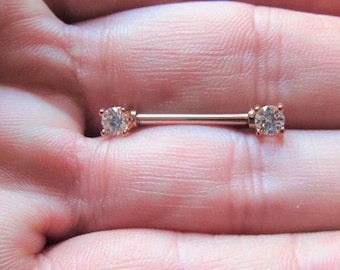 Rose Gold Nipple Barbell..4mm Cz..14g..12mm,14mm OR.16mm. Surgical Steel(Single one)