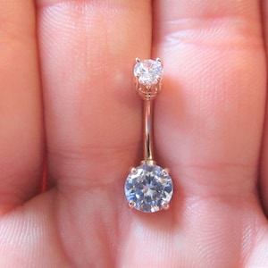 Rose gold Plated Brilliant cz's Prung Set Navel Belly Ring..14g..10mm