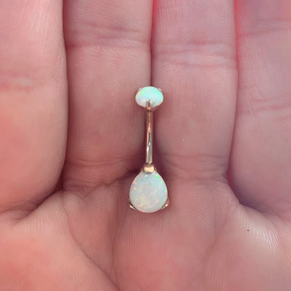 Rose Gold pvd sur Titanium implant grade Opal Tear drop Belly ring .. 14g.. 10 mm