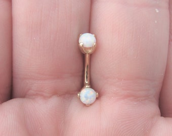 14k Solid gold Opal Belly button ring with 4mm opals..internally threaded..14g..10mm