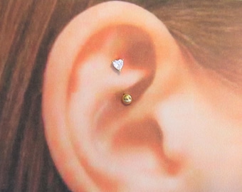 Rose Gold Plated Rook Piercing 3mm Heart,16g..8mm