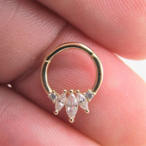 14k Gold Daith Piercing Beautiful Marquise Hinged Clicker Ring..16g..8mm Or 10mm