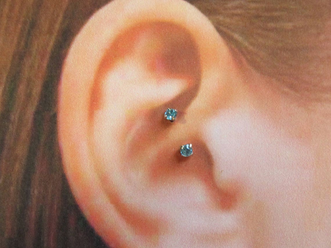 Light Blue cz's Daith piercing Curved Barbell.Internally Etsy