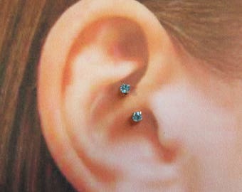 Light Blue cz's Daith piercing Curved Barbell.Internally Threaded..16g..8mm..Prung Set