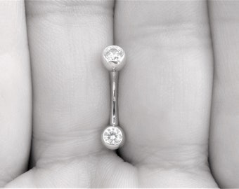 14K White Gold Curved Genital,Christina,VCH,Belly Ring..14g..8mm OR 10mm..internally Threaded Double jeweled..Solid Gold