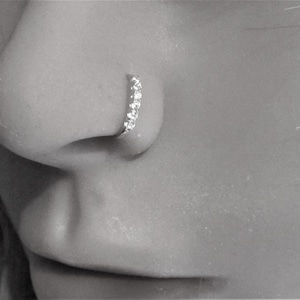 14k Solid White Gold Ultimate Multi 1.2mm cz's Nose Ring Hoop Stud..18g.or 20g..7mm..Beautifull !!!!