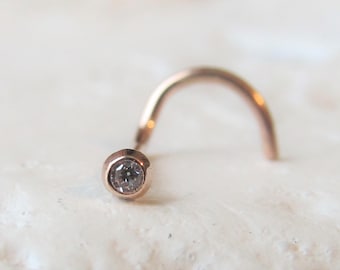 14k Rose Gold Tiny 1.5mm Cz Bezel Set Nose Ring Stud..20g..Solid Gold