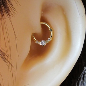 14k Solid Gold Daith,Helix,Tragus,Cartilage Piercing Clicker Ring with cz's..16g..8mm Or 10mm