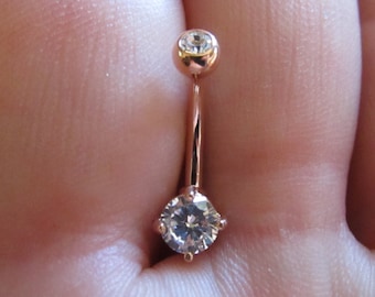 Double Gem Rose Gold IP Surgical Steel Navel Ring Belly Button Ring 14G 3/8" Double Gem Rose Gold IP Surgical Steel Navel Ring Belly Button Ring 14G 3/8"