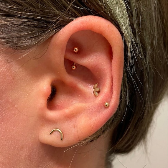 14k Solid Rose Gold Rook Piercing daith Piercing Eywbrow Piercing Curved Barbell 16g 6mm OR 8mm