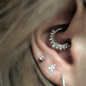 Daith Piercing (Silver color)Multistone cz Bendable Ring..16g..9mm inside diameter