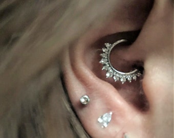 Daith Piercing (Silver color)Multistone cz Bendable Ring..16g..9mm inside diameter