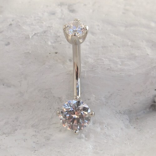 14k Solid Gold Belly Button Ring Navel Piercing Round Shape Etsy