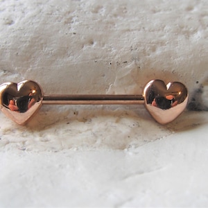 Rose Gold Surgical Steel Classic Heart Nipple Barbell..14g..16mm(Single one)