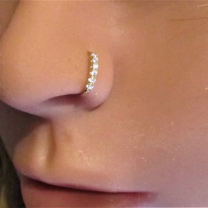 Diamonds,14k Yellow Gold Multistone Nose Ring Hoop Stud..20g..7mm