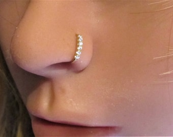 Diamonds,14k Yellow Gold Multistone Nose Ring Hoop Stud..20g..7mm