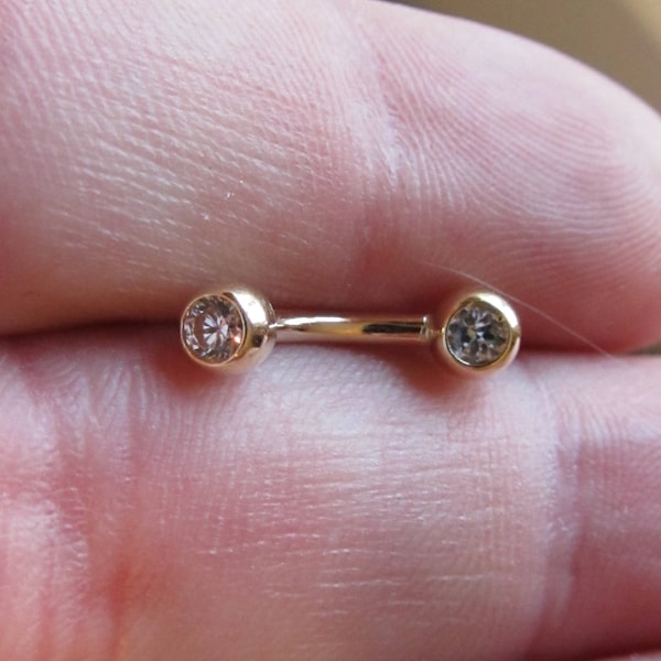 14kt Gold Genital,Clit,Hood,Christina Piercing Double Clear Cz's Curved Barbell.Internally Threaded..14g..8mm