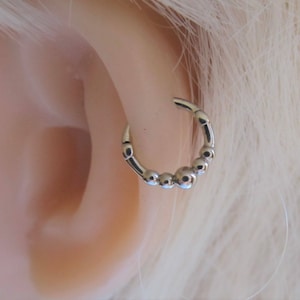 Or blanc massif 14 carats, anneau à cliquet hélicoïdal, daith, septum, cartilage... 16 g... 8 mm