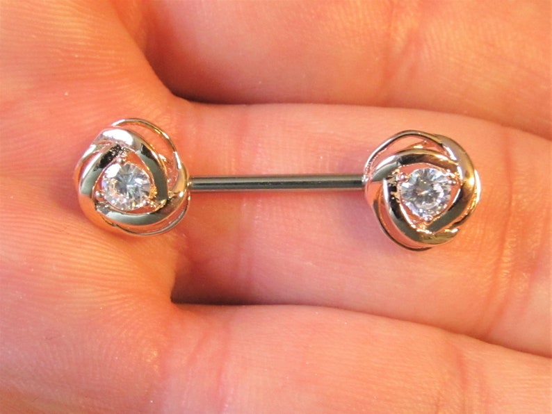 Rose Gold Nipple Piercing Surgical Steel Center Cz Barbell..14g