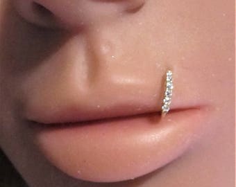 14kt Solid Yellow Gold Lip Piercing Ultimate Hoop Ring..20g..8mm..1.2mm mini cz's.BEAUTIFULL!!!
