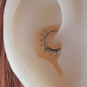 14k Solid Yellow Gold Daith Piercing cz Bendable Ring..18g..8mm