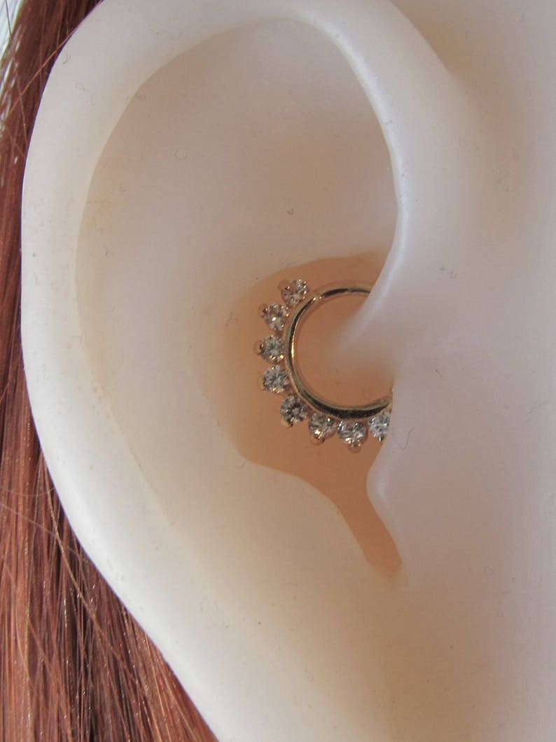 14k Solid Yellow Gold Daith Piercing Cz Bendable Etsy