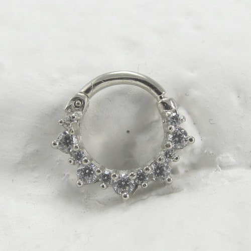 Solid Gold Septum Clicker 14k White Diamonds Ruby Stone | Etsy