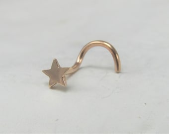 14k Rose Gold Nose Ring stud..3mm Star..20g...Solid Gold