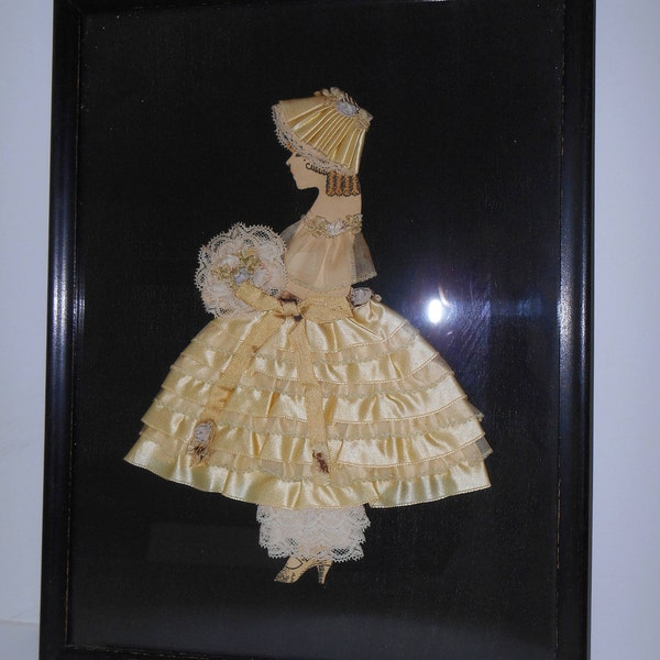 Vintage Ribbon/Silk/Lace Girl Paper Doll Framed Art