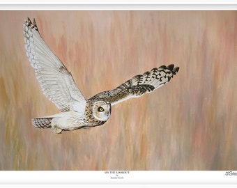 Owl Wall Art Print, British Wildlife, British Bird Art, Owl Lover Gift, Short Eared Owl, Wildlife Wall Art, Nature Painting, A5/A4/A3 Print