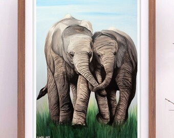 Cute Elephant Print, Animal Art, Elephant Lover Gift, Elephant Wall Art, Wildlife Painting, Safari Nursery, Elephant Nursery, A5/A4/A3 Print