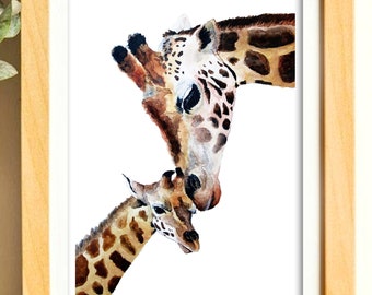 Giraffe Art Print, Wildlife Art, Mother’s Day Gift, Safari Nursery Art, Giraffe Nursery, Mother and Baby, Giraffe Wall Art, A5/A4/A3 Print